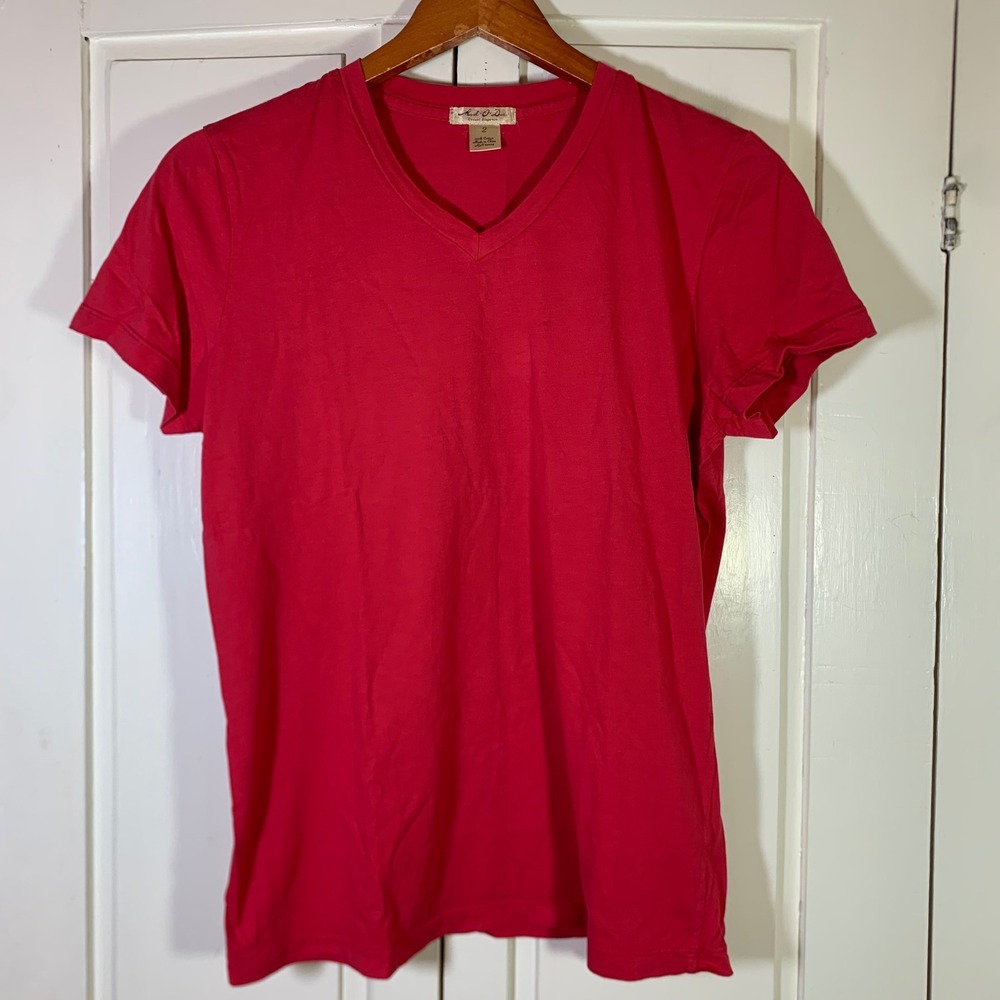 Mod-O-Doc 2 Casual Elegance Womens Red V-Neck 100% Cotton T-Shirt Medium